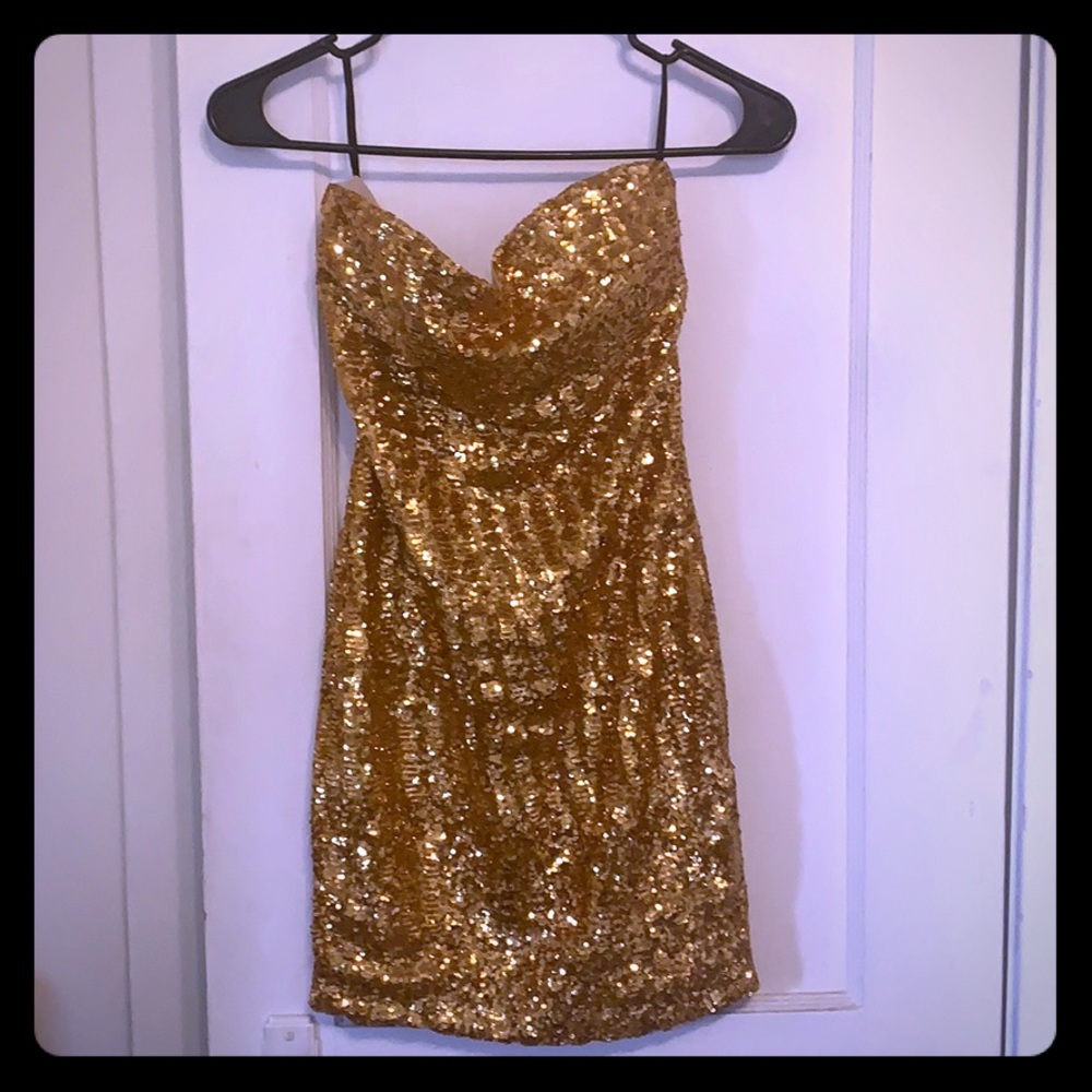 Gold sequined cocktail dress